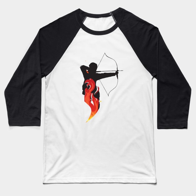 Katniss on Fire Baseball T-Shirt by clairelions